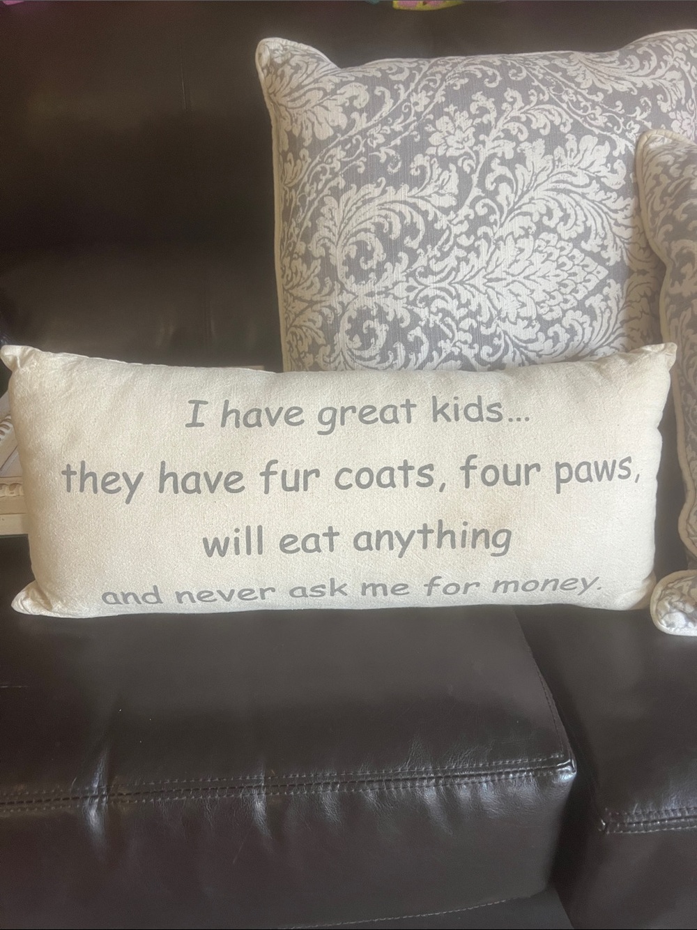 Decorative Cream Lumbar Pillow with Gray Text - Pet Lover Quote